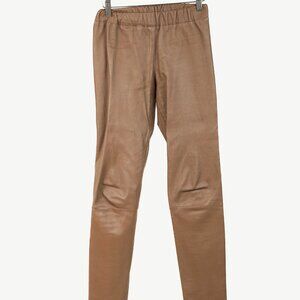 The Row Brown Leather Pull-On Skinny Pants